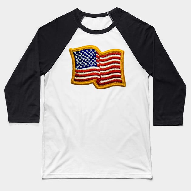 Embroidery American Flag Sticker Baseball T-Shirt by anacarminda